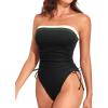 imageYonique Women Strapless One Piece Swimsuit Tummy Control Bandeau Bathing Suit Cheeky SwimwearBlack Color Block