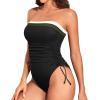 imageYonique Women Strapless One Piece Swimsuit Tummy Control Bandeau Bathing Suit Cheeky SwimwearBlack Color Block