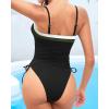 imageYonique Women Strapless One Piece Swimsuit Tummy Control Bandeau Bathing Suit Cheeky SwimwearBlack Color Block