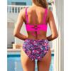 imageYonique Womens Two Piece High Waisted Bikini Set Tummy Control Swimsuit Full Coverage Bathing SuitPink Floral