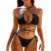 imageYonique Two Piece Bikini Set Sexy Swimsuit Cheeky Bathing Suits Strappy SwimwearBlack