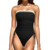 imageYonique Women Strapless One Piece Swimsuit Tummy Control Bandeau Bathing Suit Cheeky SwimwearBlack Color Block