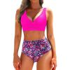 imageYonique Womens Two Piece High Waisted Bikini Set Tummy Control Swimsuit Full Coverage Bathing SuitPink Floral
