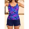 imageWomens Tankini Swimsuits with Shorts  2 Piece Tummy Control Bathing Suit VWire Drawstring Swimwear with Pockets 2026Blue Purple Leaves