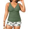 imageYonique Womens Plus Size Swimsuits with Shorts Tummy Control Tankini Two Piece Bathing Suits Athletic SwimwearGreen Palm Tree
