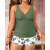 imageYonique Womens Plus Size Swimsuits with Shorts Tummy Control Tankini Two Piece Bathing Suits Athletic SwimwearGreen Palm Tree
