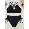 imageWomens Two Piece Bikini  Push Up Swimsuit Set V Neck Lace Up Bathing Suit 2025 SwimwearBlack