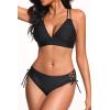 imageWomens Two Piece Bikini  Push Up Swimsuit Set V Neck Lace Up Bathing Suit 2025 SwimwearBlack