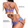 imageWomens Two Piece Bikini  Push Up Swimsuit Set V Neck Lace Up Bathing Suit 2025 SwimwearBlue Floral