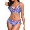 imageWomens Two Piece Bikini  Push Up Swimsuit Set V Neck Lace Up Bathing Suit 2025 SwimwearBlue Floral