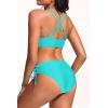 imageWomens Two Piece Bikini  Push Up Swimsuit Set V Neck Lace Up Bathing Suit 2025 SwimwearBlue Green