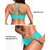 imageWomens Two Piece Bikini  Push Up Swimsuit Set V Neck Lace Up Bathing Suit 2025 SwimwearBlue Green