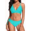 imageWomens Two Piece Bikini  Push Up Swimsuit Set V Neck Lace Up Bathing Suit 2025 SwimwearBlue Green