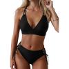 imageWomens Two Piece Bikini  Push Up Swimsuit Set V Neck Lace Up Bathing Suit 2025 SwimwearBlack