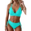 imageWomens Two Piece Bikini  Push Up Swimsuit Set V Neck Lace Up Bathing Suit 2025 SwimwearBlue Green
