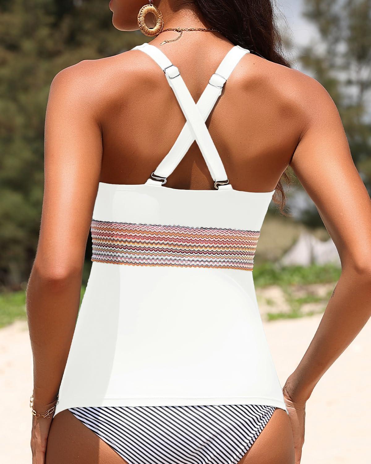 imageTankini Tops for Women Tummy Control Swim Top Only No Bottom 2025Not Suitable for Large BustsWhite