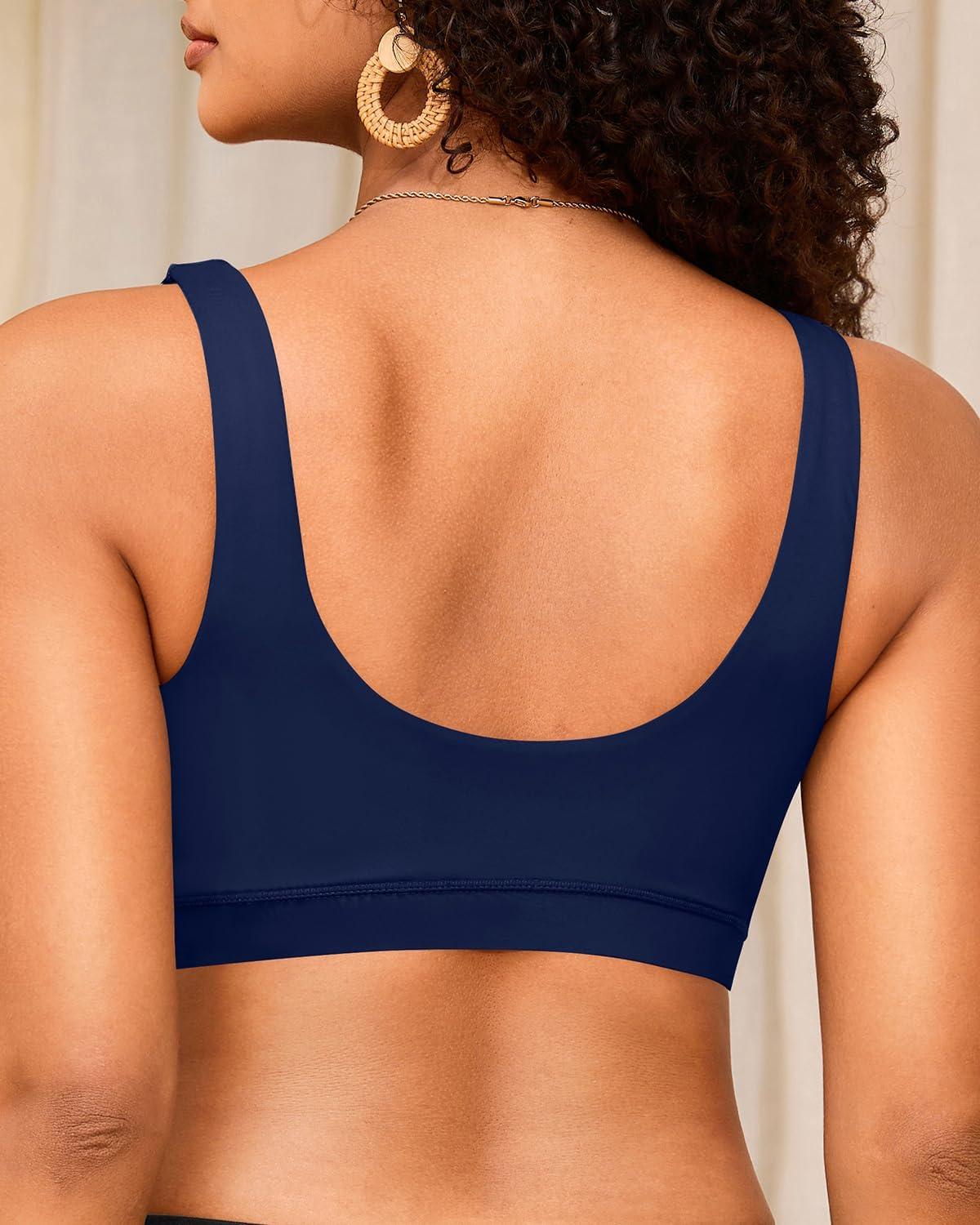imageWomen Sport Bra Swimsuit Top  Swim Bra Bikini Top Only Scoop Neck Bathing Suit 2025 SwimwearNavy Blue