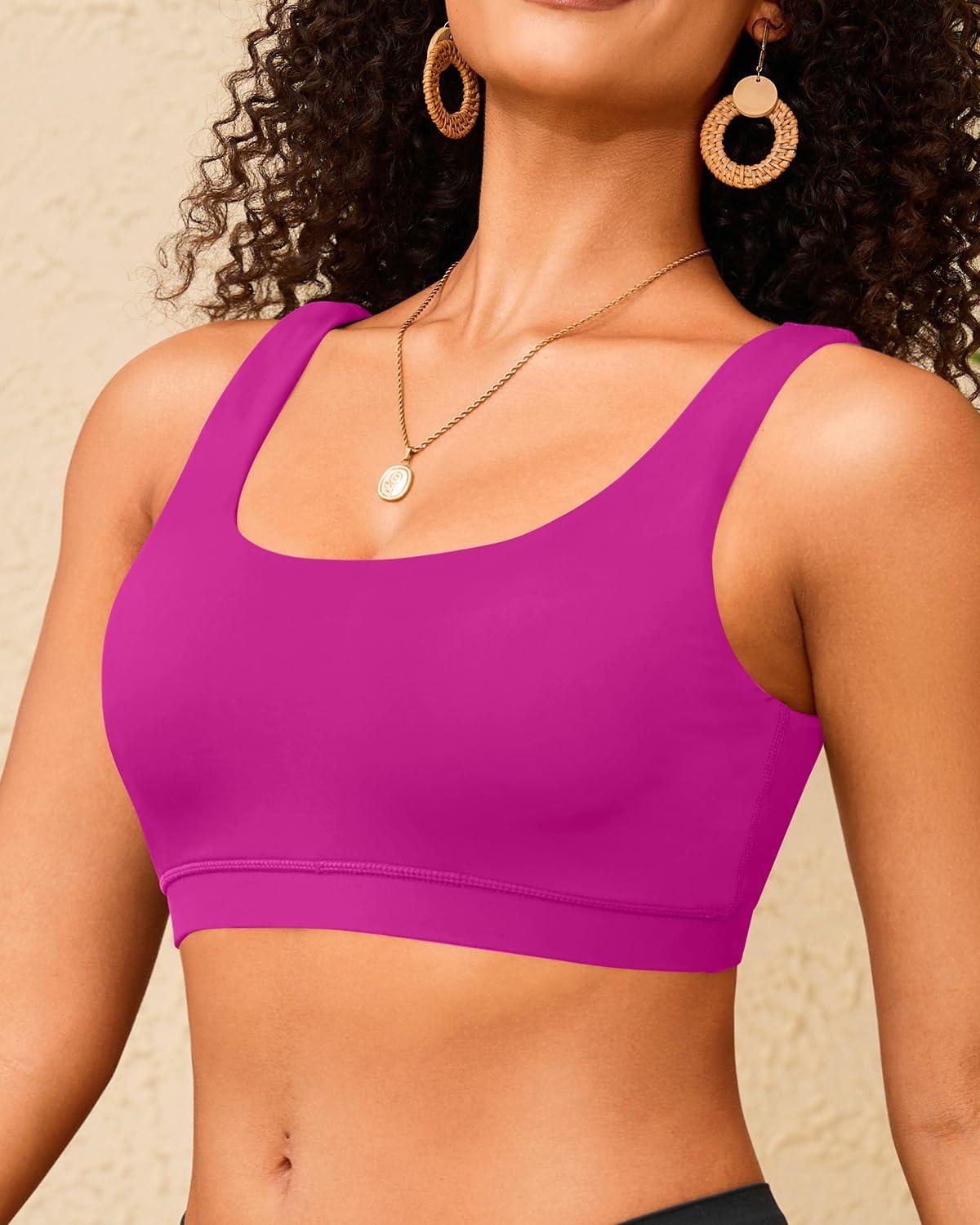 imageWomen Sport Bra Swimsuit Top  Swim Bra Bikini Top Only Scoop Neck Bathing Suit 2025 SwimwearPurple Pink