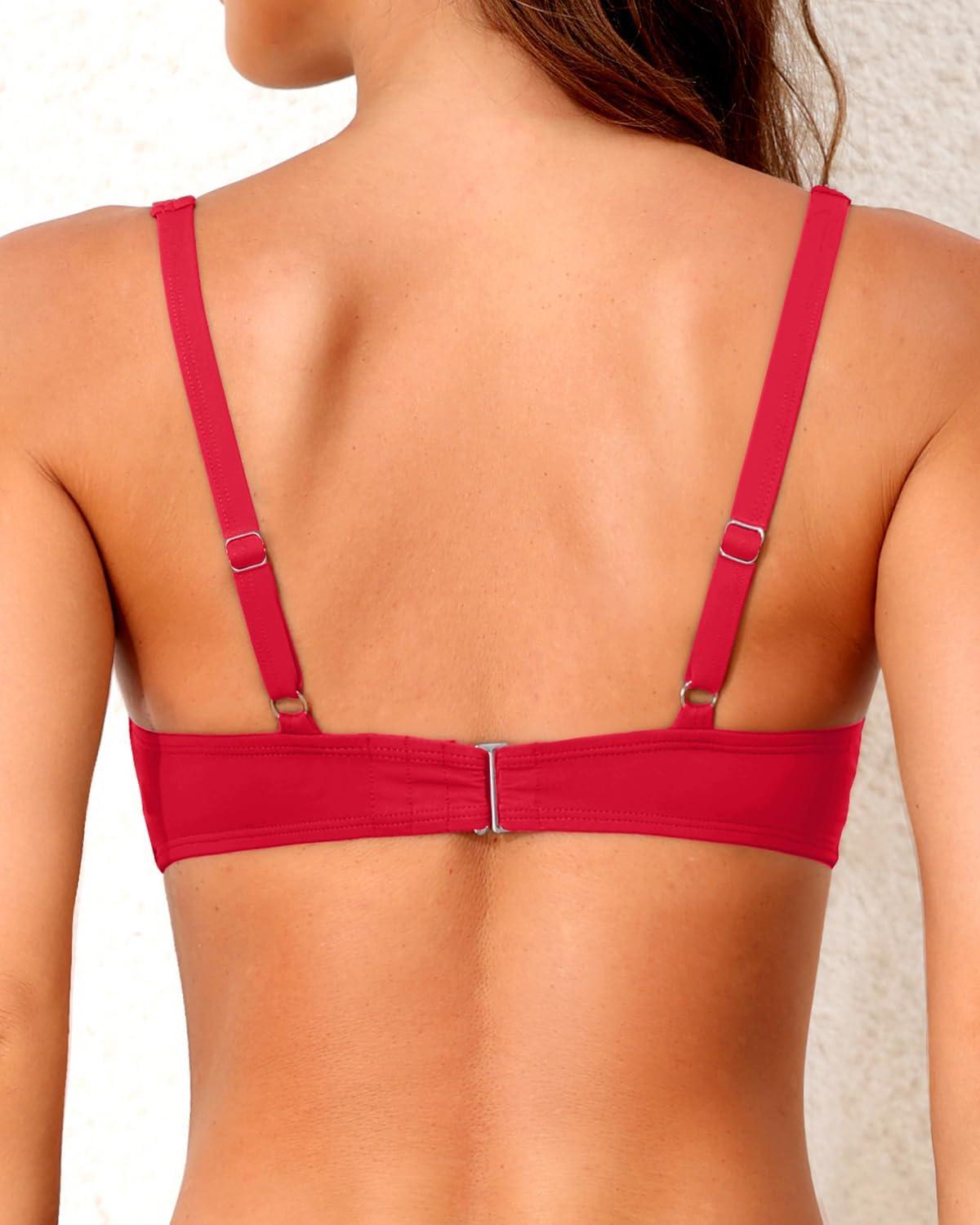 imageWomen Underwire Bikini Top  2025 Push Up Swimsuit Tops Padded Bra Bathing SuitSolid Red