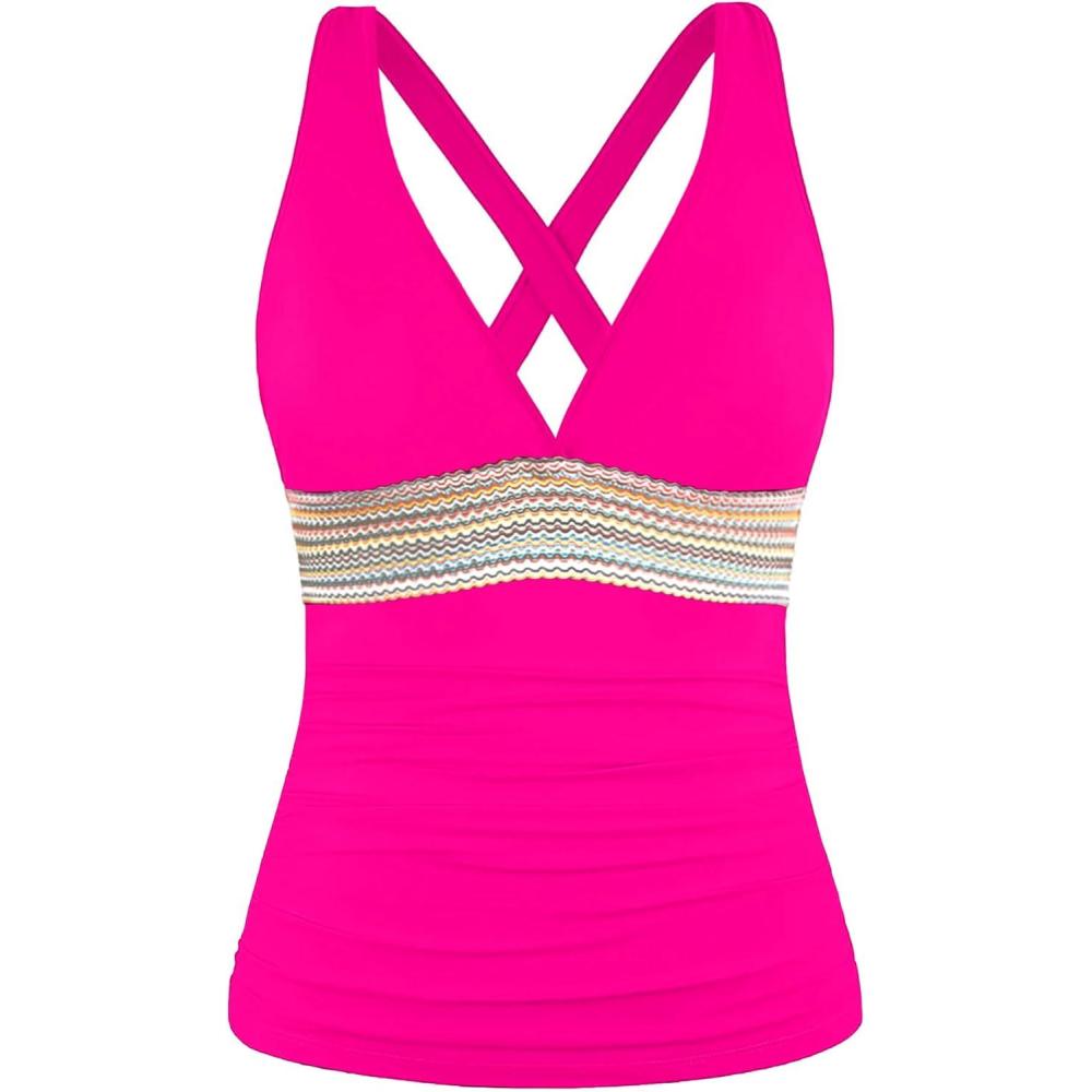 imageTankini Tops for Women Tummy Control Swim Top Only No Bottom 2025Not Suitable for Large BustsHot Pink