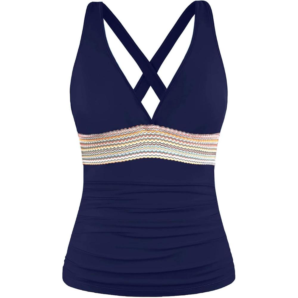 imageTankini Tops for Women Tummy Control Swim Top Only No Bottom 2025Not Suitable for Large BustsNavy Blue