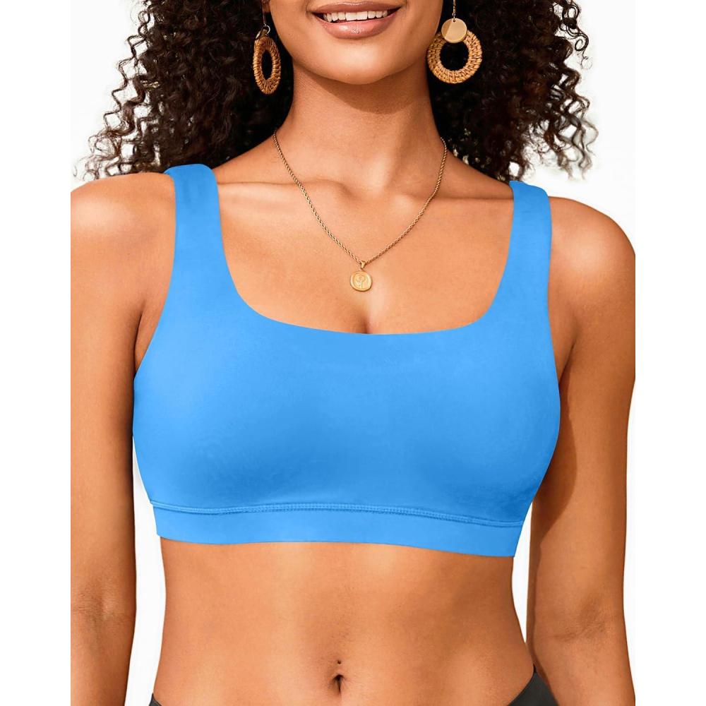 imageWomen Sport Bra Swimsuit Top  Swim Bra Bikini Top Only Scoop Neck Bathing Suit 2025 SwimwearBlue