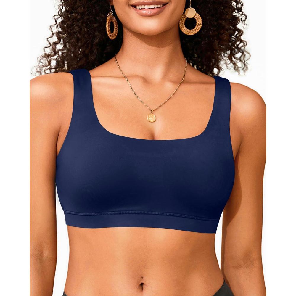 imageWomen Sport Bra Swimsuit Top  Swim Bra Bikini Top Only Scoop Neck Bathing Suit 2025 SwimwearNavy Blue