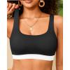 imageWomen Sport Bra Swimsuit Top  Swim Bra Bikini Top Only Scoop Neck Bathing Suit 2025 SwimwearBlack and White1