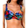 imageWomen Underwire Bikini Top  2025 Push Up Swimsuit Tops Padded Bra Bathing SuitColorful Blue Leaves