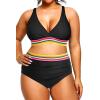 imageYonique Womens Plus Size Bikini High Waisted Swimsuits Two Piece Bathing Suits Tummy Control SwimwearRainbow Webbing