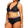 imageYonique Womens Plus Size Bikini High Waisted Swimsuits Two Piece Bathing Suits Tummy Control SwimwearRainbow Webbing