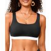 imageWomen Sport Bra Swimsuit Top  Swim Bra Bikini Top Only Scoop Neck Bathing Suit 2025 SwimwearBlack and White1
