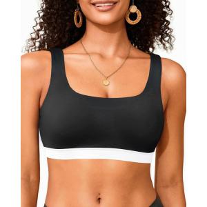 imageWomen Sport Bra Swimsuit Top  Swim Bra Bikini Top Only Scoop Neck Bathing Suit 2025 SwimwearBlack and White1