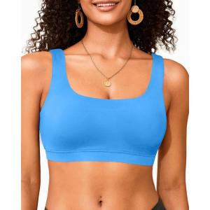 imageWomen Sport Bra Swimsuit Top  Swim Bra Bikini Top Only Scoop Neck Bathing Suit 2025 SwimwearBlue