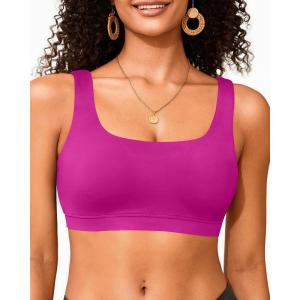 imageWomen Sport Bra Swimsuit Top  Swim Bra Bikini Top Only Scoop Neck Bathing Suit 2025 SwimwearPurple Pink