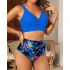 imageWomen High Waisted Bikini Sets  Two Piece Tummy Control Swimsuits Cut Out Twist Bathing Suits 2025 SwimwearBlue Floral