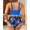 imageWomen High Waisted Bikini Sets  Two Piece Tummy Control Swimsuits Cut Out Twist Bathing Suits 2025 SwimwearBlue Floral