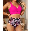 imageWomen High Waisted Bikini Sets  Two Piece Tummy Control Swimsuits Cut Out Twist Bathing Suits 2025 SwimwearPink Colorful Leopard