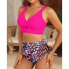 imageWomen High Waisted Bikini Sets  Two Piece Tummy Control Swimsuits Cut Out Twist Bathing Suits 2025 SwimwearPink Colorful Leopard