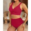 imageWomen High Waisted Bikini Sets  Two Piece Tummy Control Swimsuits Cut Out Twist Bathing Suits 2025 SwimwearRed