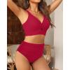 imageWomen High Waisted Bikini Sets  Two Piece Tummy Control Swimsuits Cut Out Twist Bathing Suits 2025 SwimwearRed