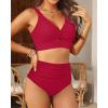 imageWomen High Waisted Bikini Sets  Two Piece Tummy Control Swimsuits Cut Out Twist Bathing Suits 2025 SwimwearRed
