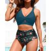 imageWomen High Waisted Bikini Sets  Two Piece Tummy Control Swimsuits Cut Out Twist Bathing Suits 2025 SwimwearTeal and Floral