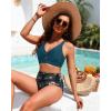imageWomen High Waisted Bikini Sets  Two Piece Tummy Control Swimsuits Cut Out Twist Bathing Suits 2025 SwimwearTeal and Floral