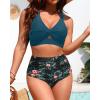 imageWomen High Waisted Bikini Sets  Two Piece Tummy Control Swimsuits Cut Out Twist Bathing Suits 2025 SwimwearTeal and Floral