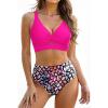imageWomen High Waisted Bikini Sets  Two Piece Tummy Control Swimsuits Cut Out Twist Bathing Suits 2025 SwimwearPink Colorful Leopard