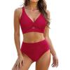 imageWomen High Waisted Bikini Sets  Two Piece Tummy Control Swimsuits Cut Out Twist Bathing Suits 2025 SwimwearRed