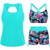 imageYonique 3 Piece Womens Tankini Swimsuits with Shorts Athletic Bathing Suits Tank Tops with Bra and BoyshortsAqua Colorful Floral