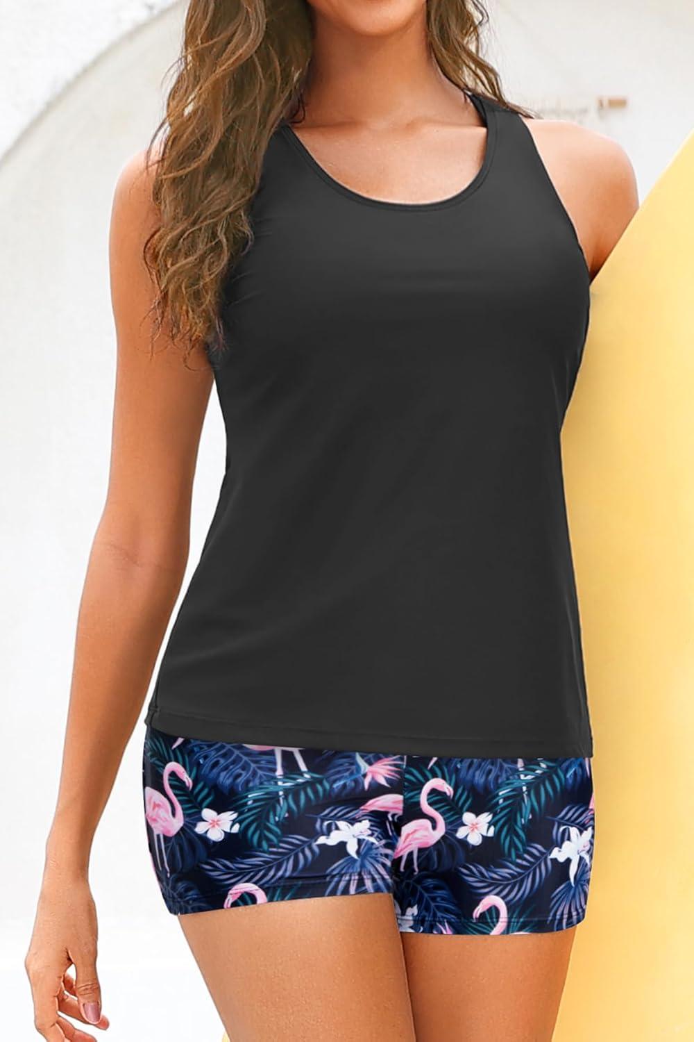 imageYonique 3 Piece Tankini Swimsuits for Women Bathing Suits with Boy Shorts and Swim Tank Top Bra Modest SwimwearBlack