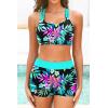 imageYonique 3 Piece Tankini Swimsuits for Women Bathing Suits with Boy Shorts and Swim Tank Top Bra Modest SwimwearAqua Colorful Floral